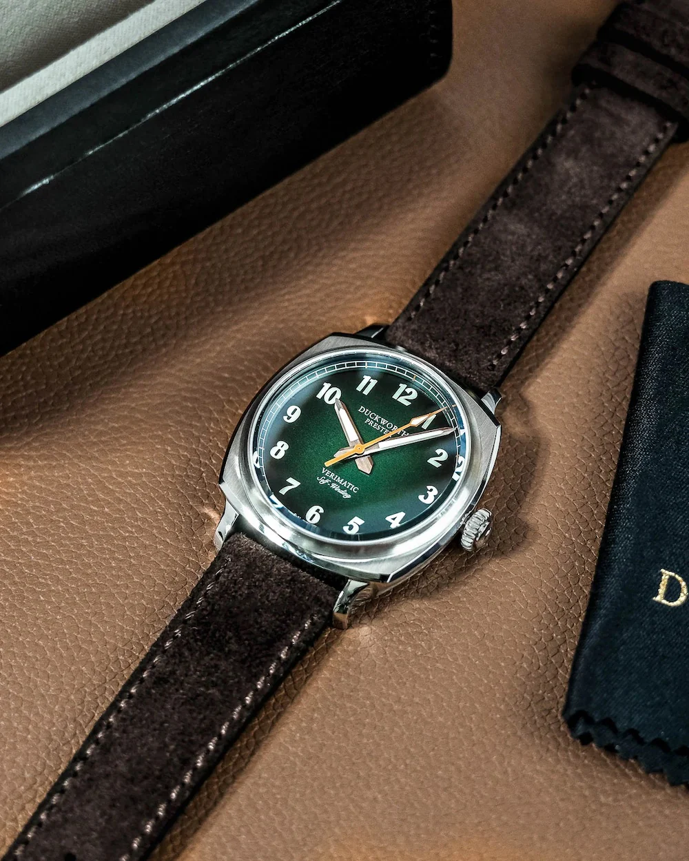 Duckworth Prestex Verimatic Green Fume Brown Suede Watch - Image 3