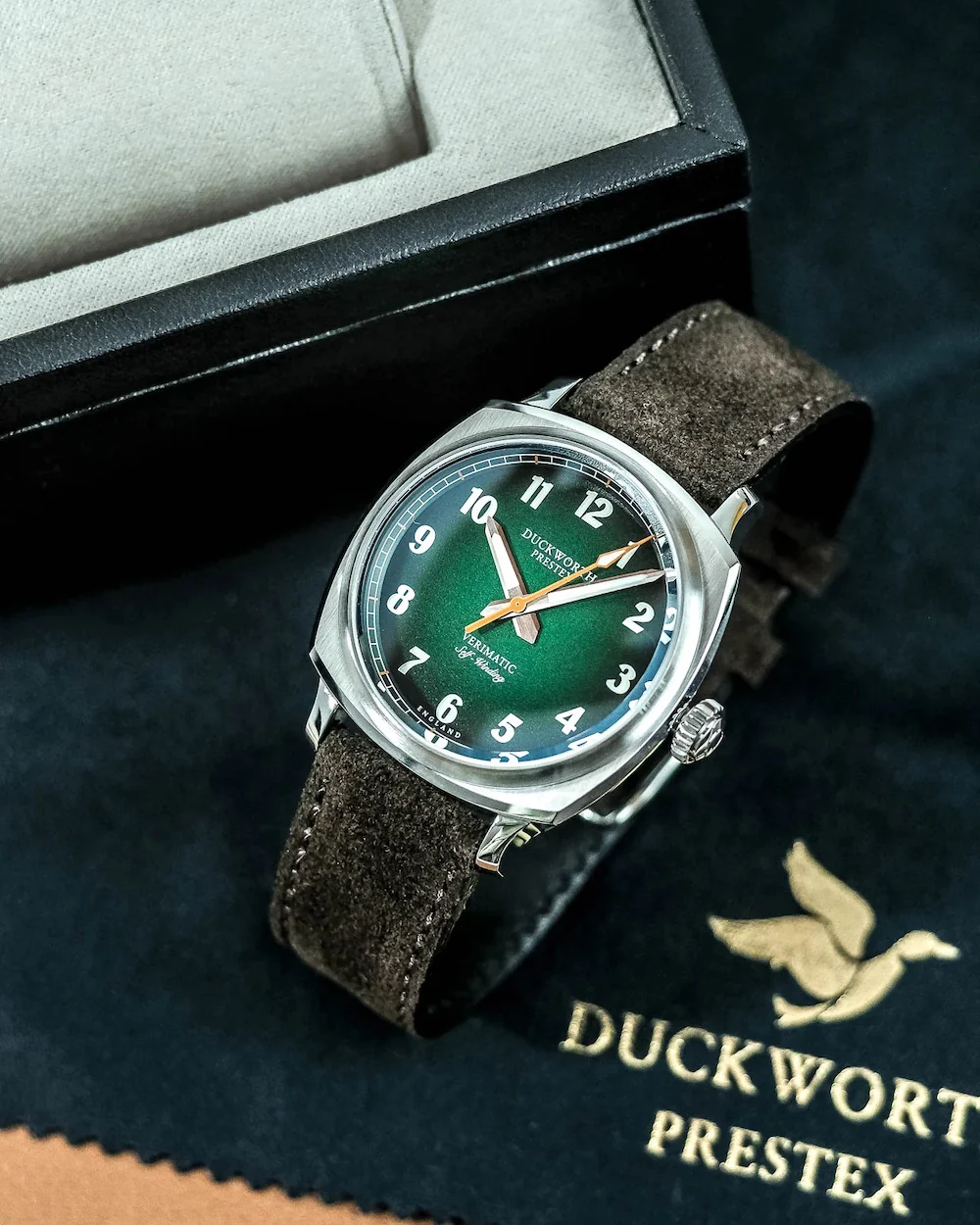 Duckworth Prestex Verimatic Green Fume Brown Suede Watch - Image 4