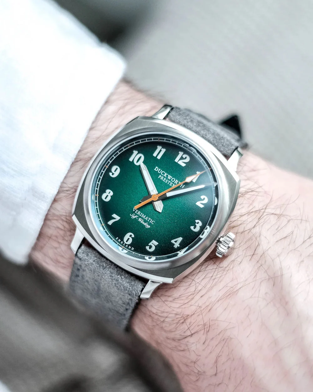Duckworth Prestex Verimatic Green Fume Grey Suede Watch - Image 3