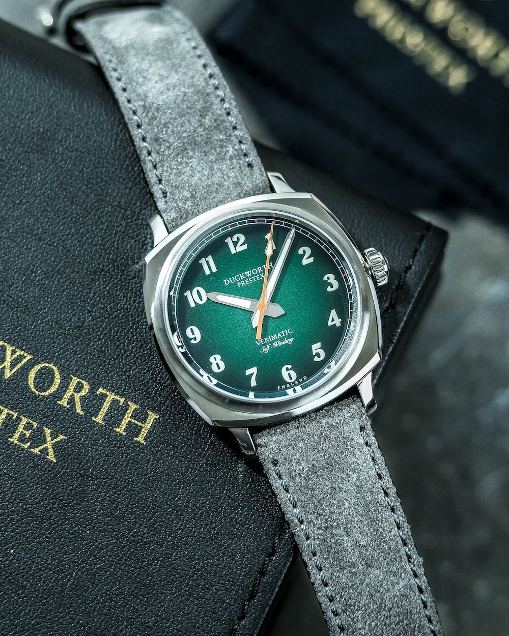 Duckworth Prestex Verimatic Green Fume Grey Suede Watch - Image 4