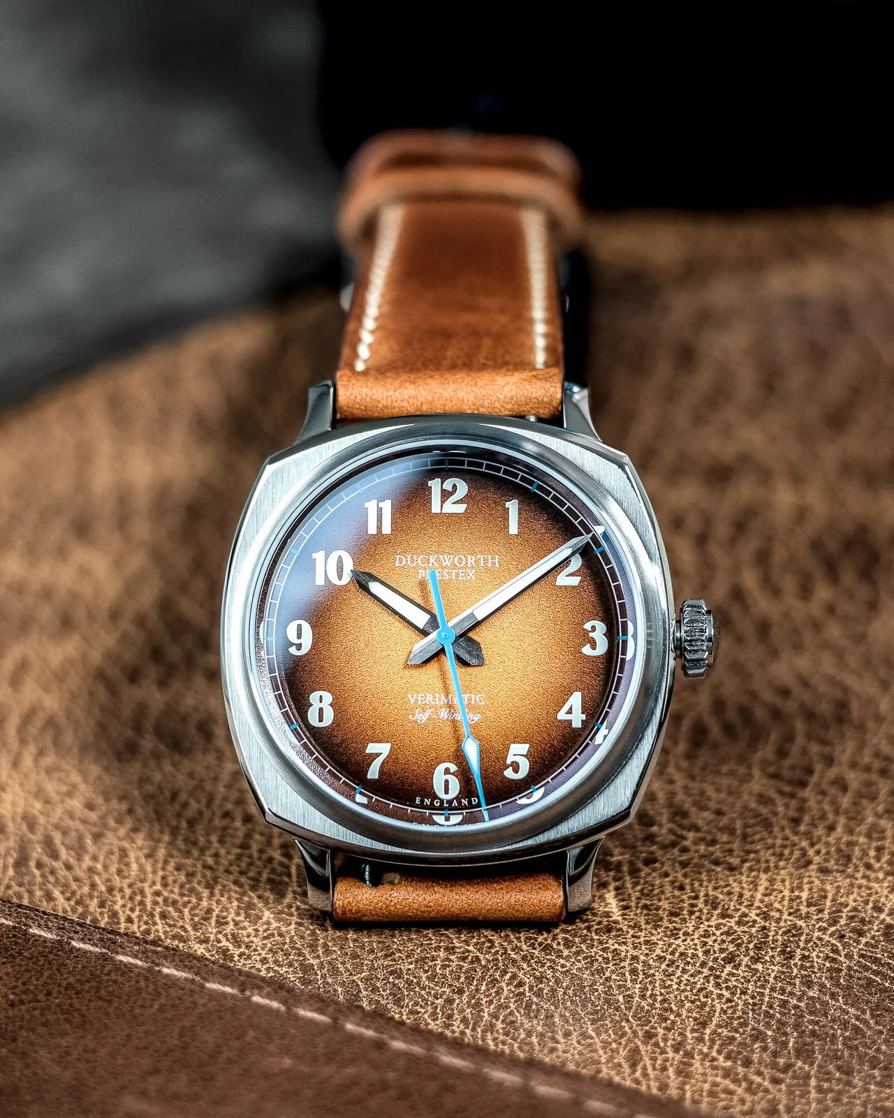 Duckworth Prestex Verimatic Orange Fume Tan Leather Watch - Image 4
