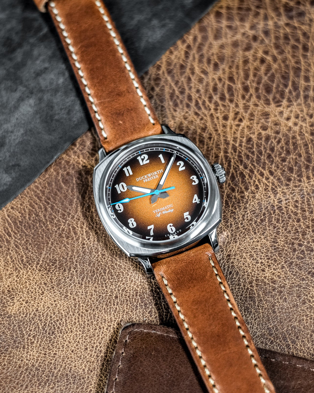 Duckworth Prestex Verimatic Orange Fume Tan Leather Watch - Image 5