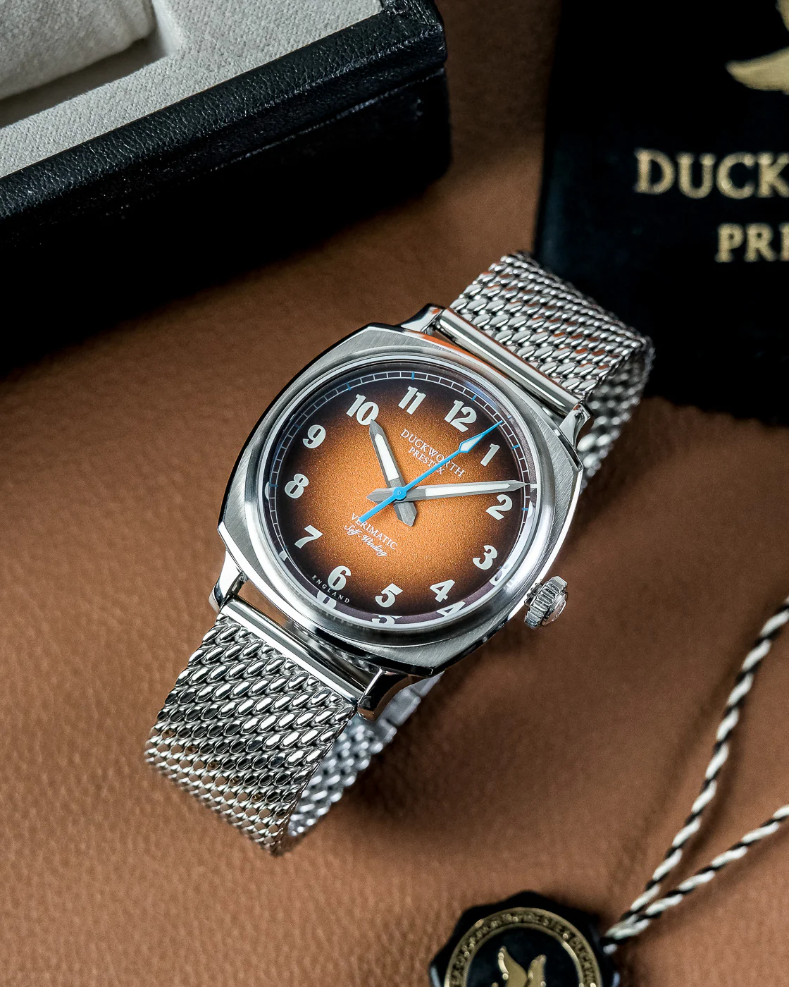 Duckworth Prestex Verimatic Orange Fume Mesh Bracelet Watch - Image 4