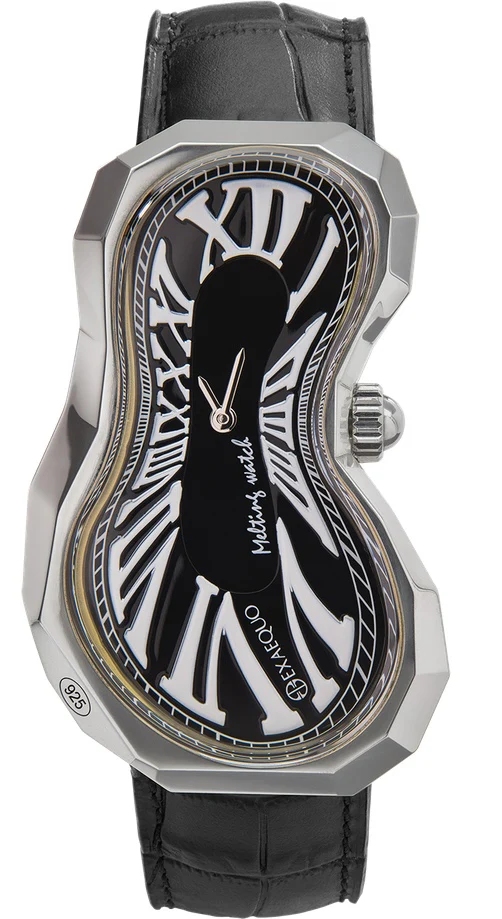 Exaequo Polyhedron 925 Silver Melting Black Dial Watch