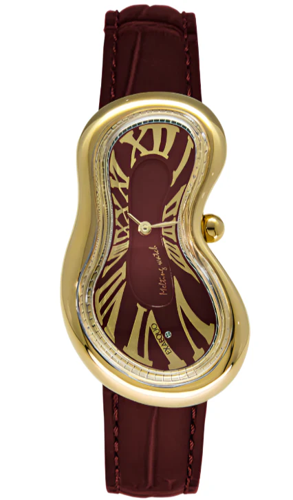 Exaequo Classic Melting Watch PVD Yellow Gold Italian Burgundy Dial Watch