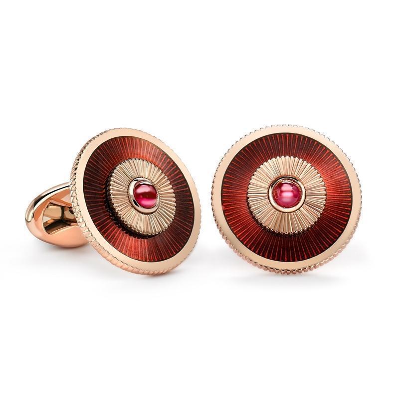 Faberge 18ct Rose Gold Ruby Red Enamel Cufflinks