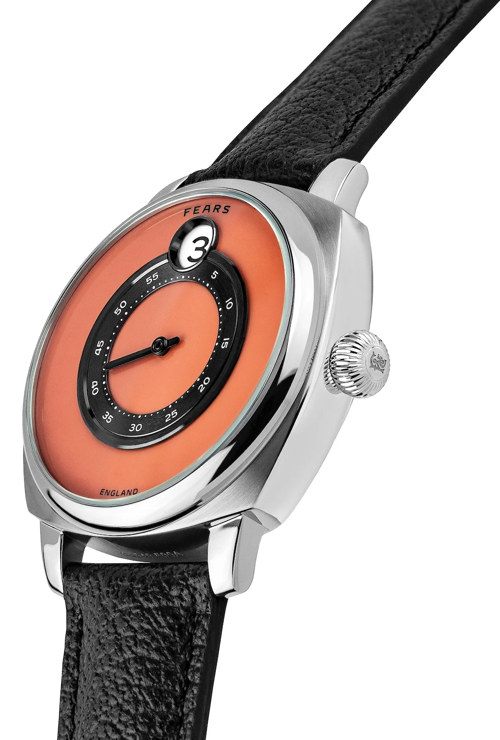 Fears Brunswick 40.5 Jump Hour Coral Lacquer Leather Watch - Image 3