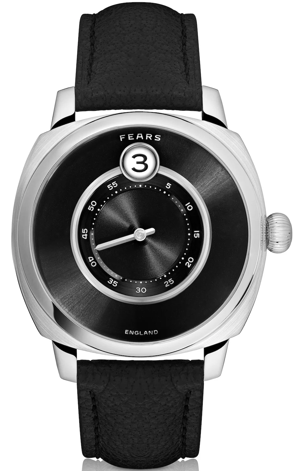 Fears Brunswick 40.5 Jump Hour Raven Black Leather Watch