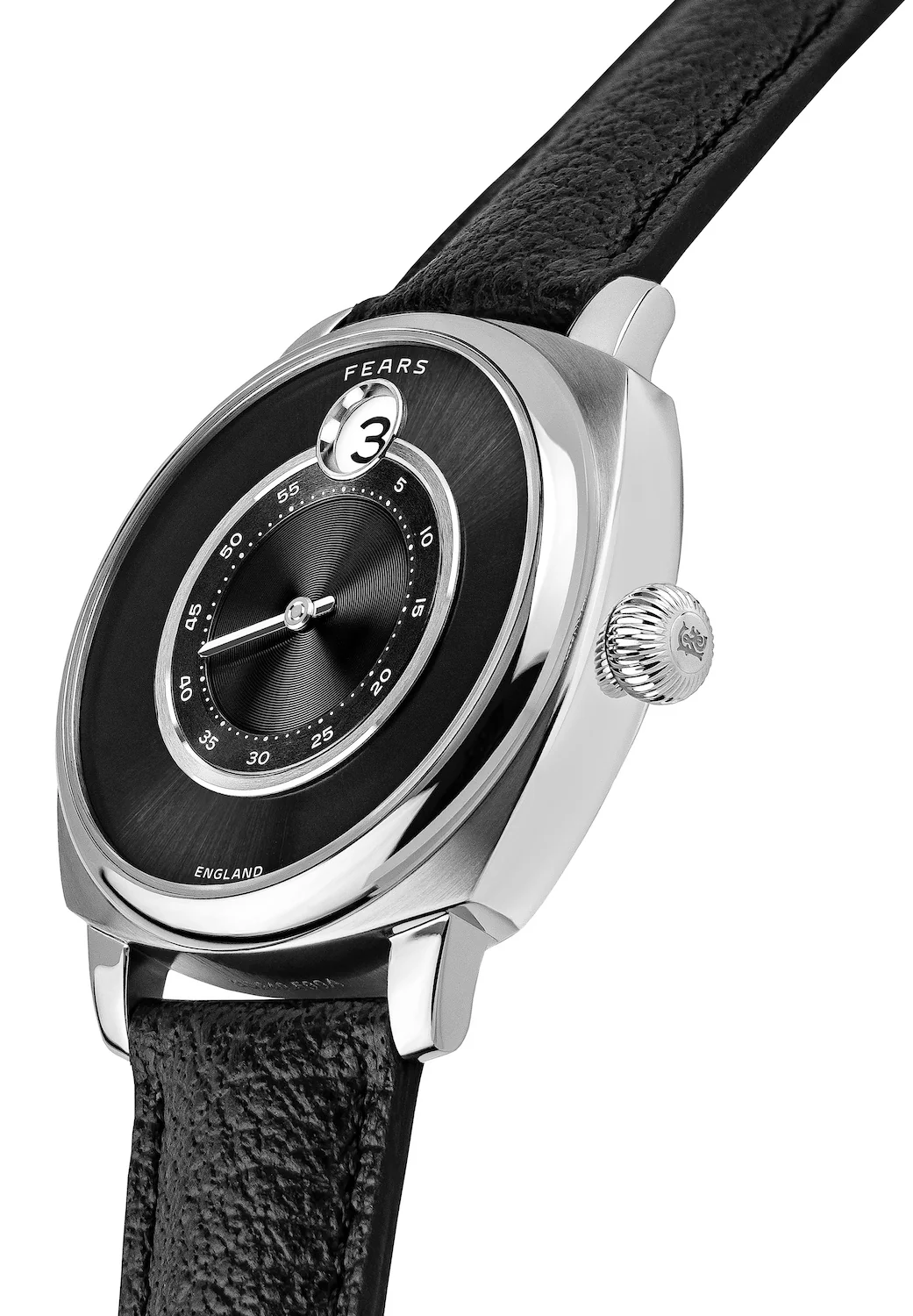 Fears Brunswick 40.5 Jump Hour Raven Black Leather Watch - Image 2