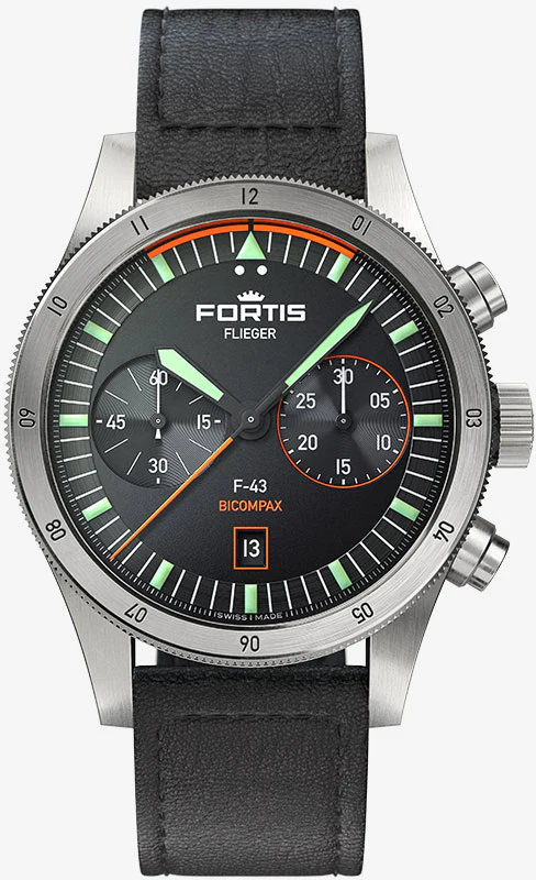 Fortis Flieger F-43 Bicompax On Aviator Strap Watch