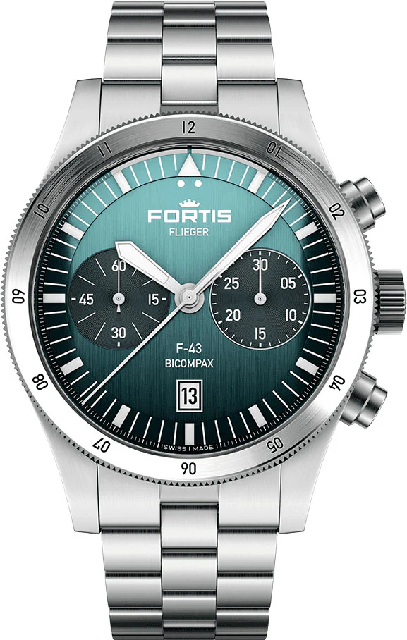 Fortis Flieger F-43 Bicompax Petrol Watch