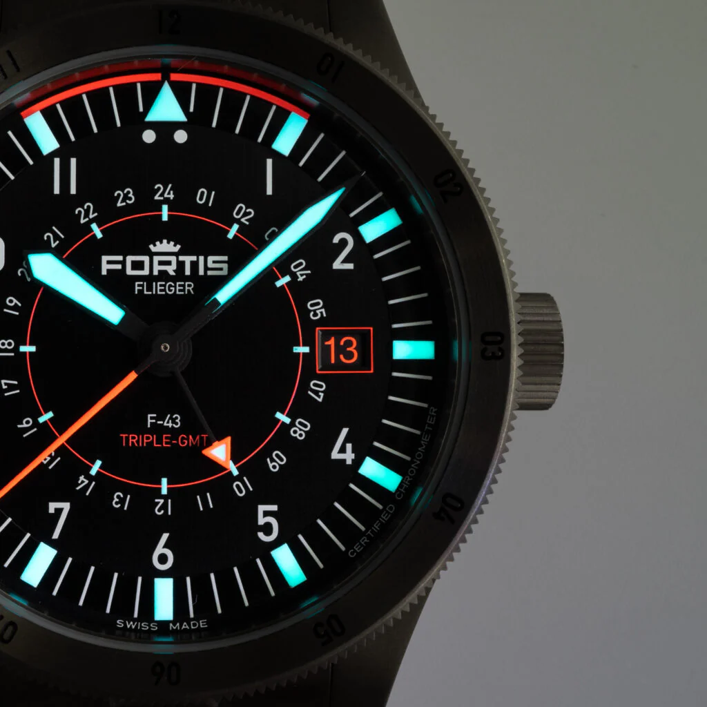 Fortis Flieger F-43 Triple GMT On Block Bracelet Watch - Image 2