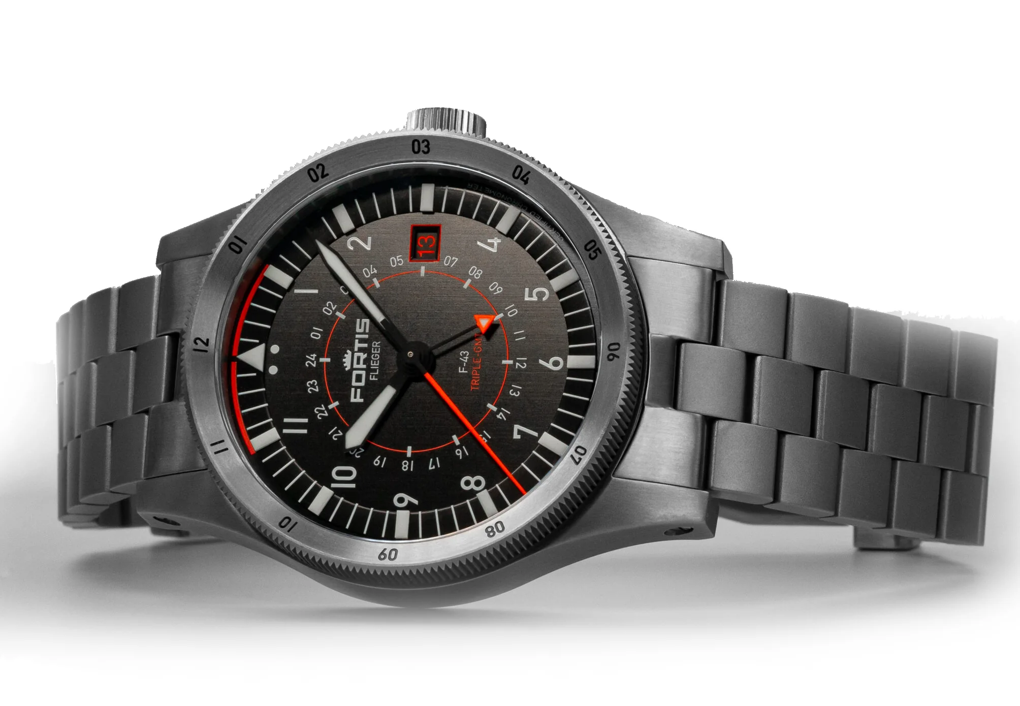 Fortis Flieger F-43 Triple GMT On Block Bracelet Watch - Image 4