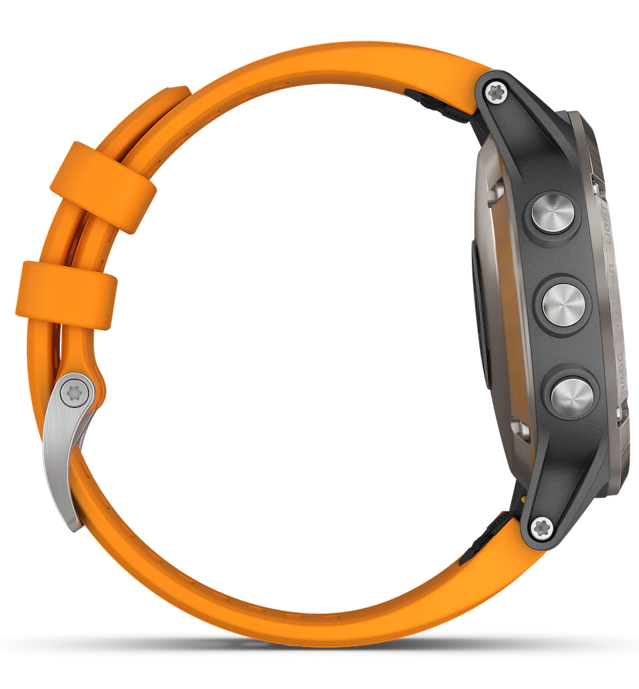 Garmin Watch Fenix 5 Plus Sapphire Titanium Orange Silicone Band - Image 2