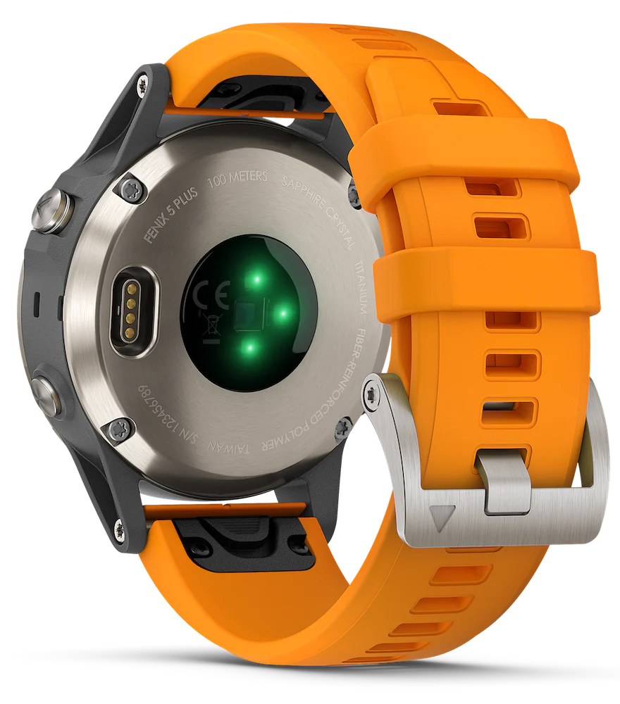 Garmin Watch Fenix 5 Plus Sapphire Titanium Orange Silicone Band - Image 3