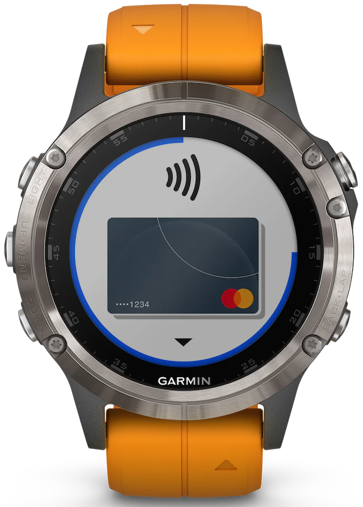 Garmin Watch Fenix 5 Plus Sapphire Titanium Orange Silicone Band - Image 4
