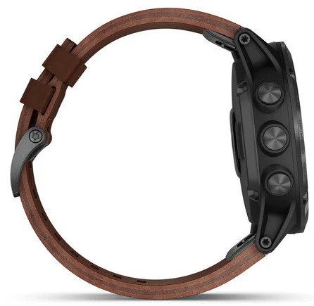 Garmin Watch Fenix 5X Plus Sapphire Slate Grey Brown Leather Band D - Image 4