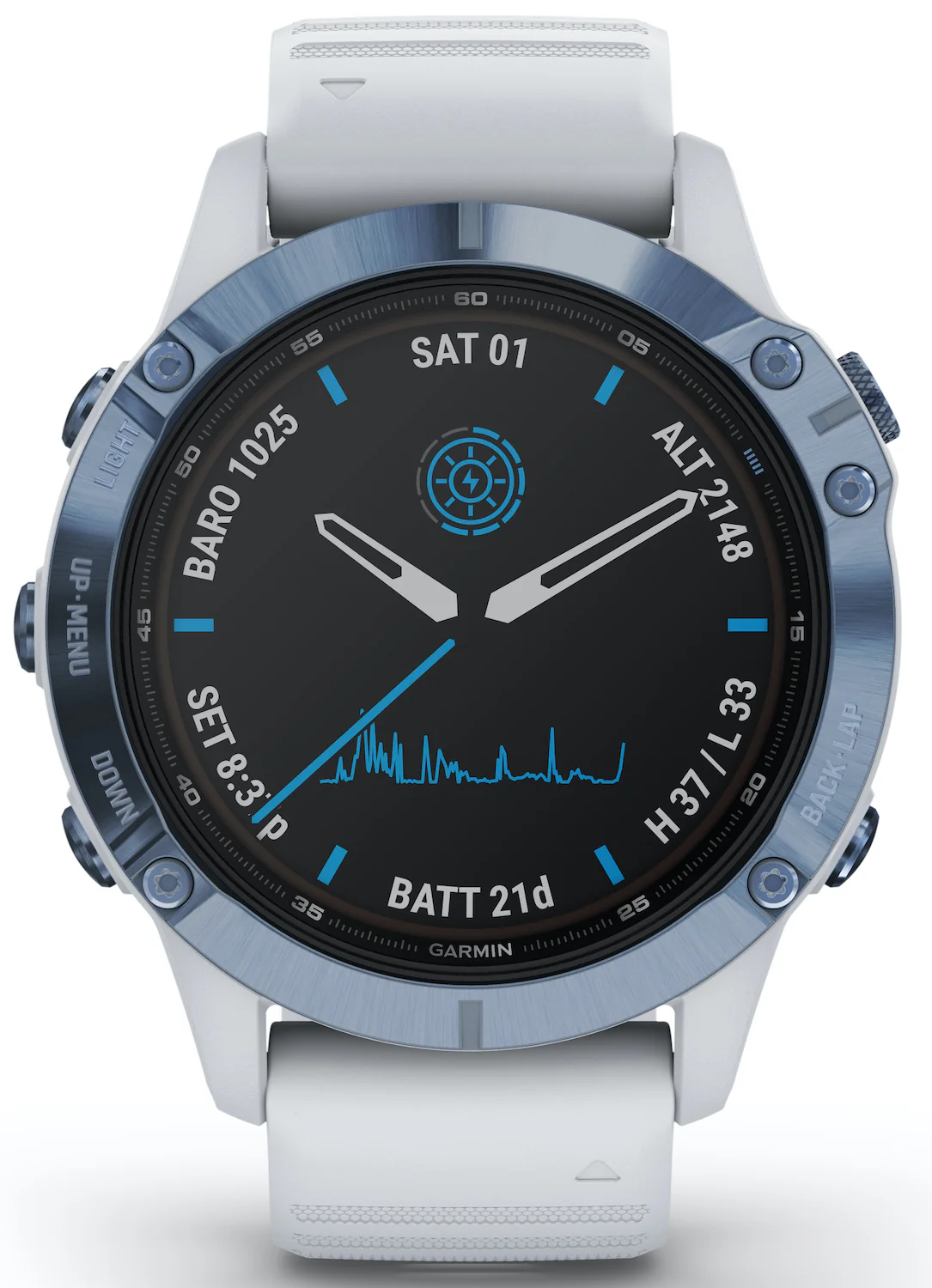 Garmin Watch Fenix 6 Pro Solar Mineral Blue With Whitestone Band D - Image 2