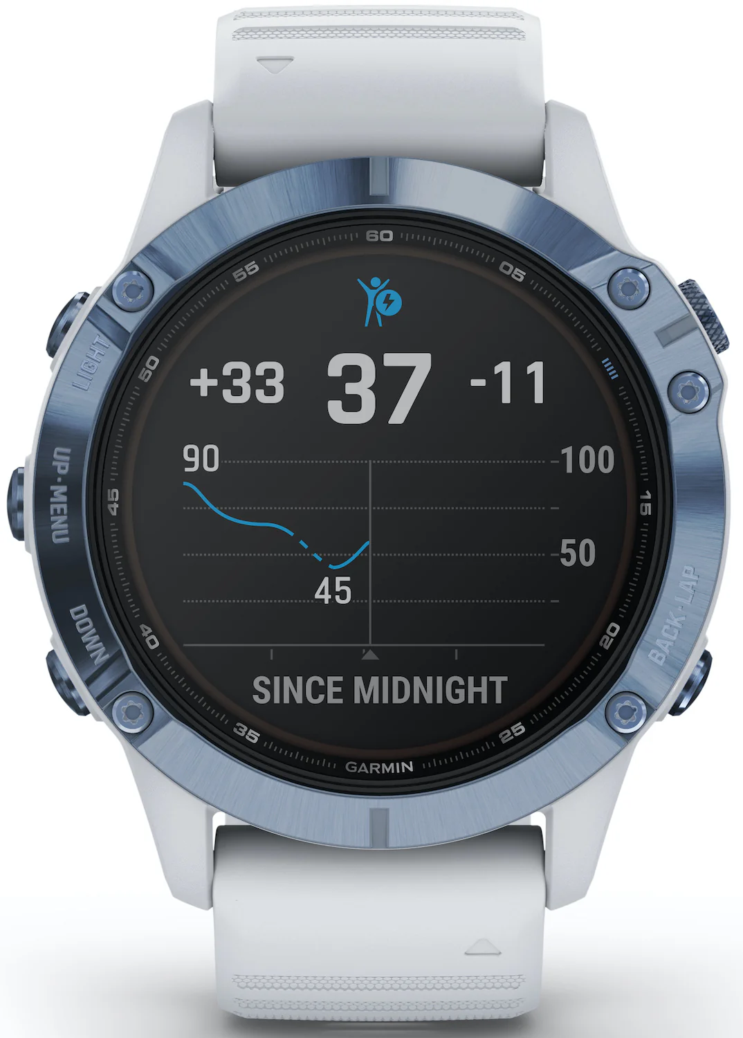 Garmin Watch Fenix 6 Pro Solar Mineral Blue With Whitestone Band D - Image 4