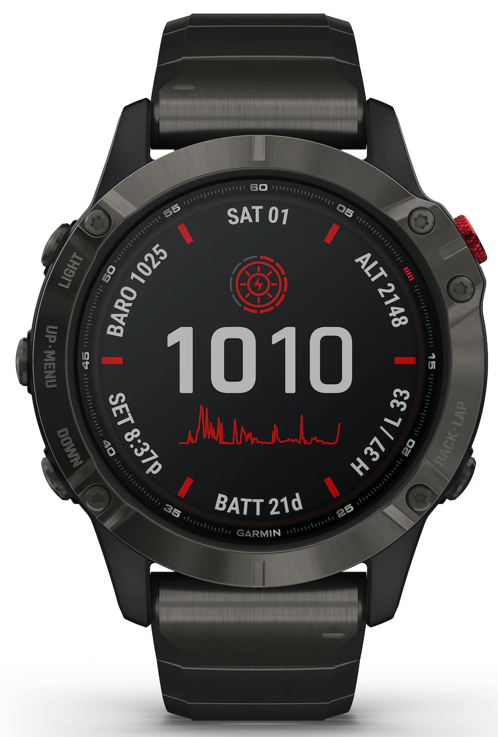 Garmin Watch Fenix 6 Pro Solar Titanium Carbon Grey DLC With Titanium DLC Band D - Image 2
