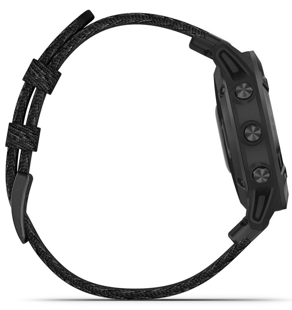 Garmin Watch Fenix 6 Sapphire Black DLC Heathered Nylon Band D - Image 2