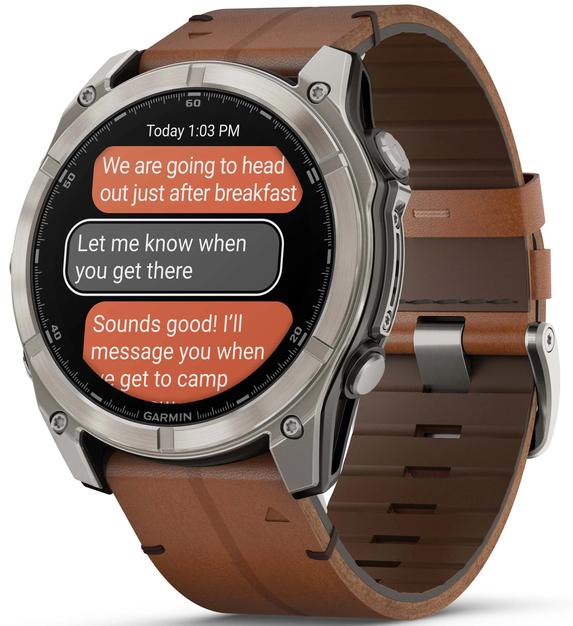 Garmin Fenix 8 51mm Sapphire AMOLED Titanium Chestnut Leather Band Watch - Image 6