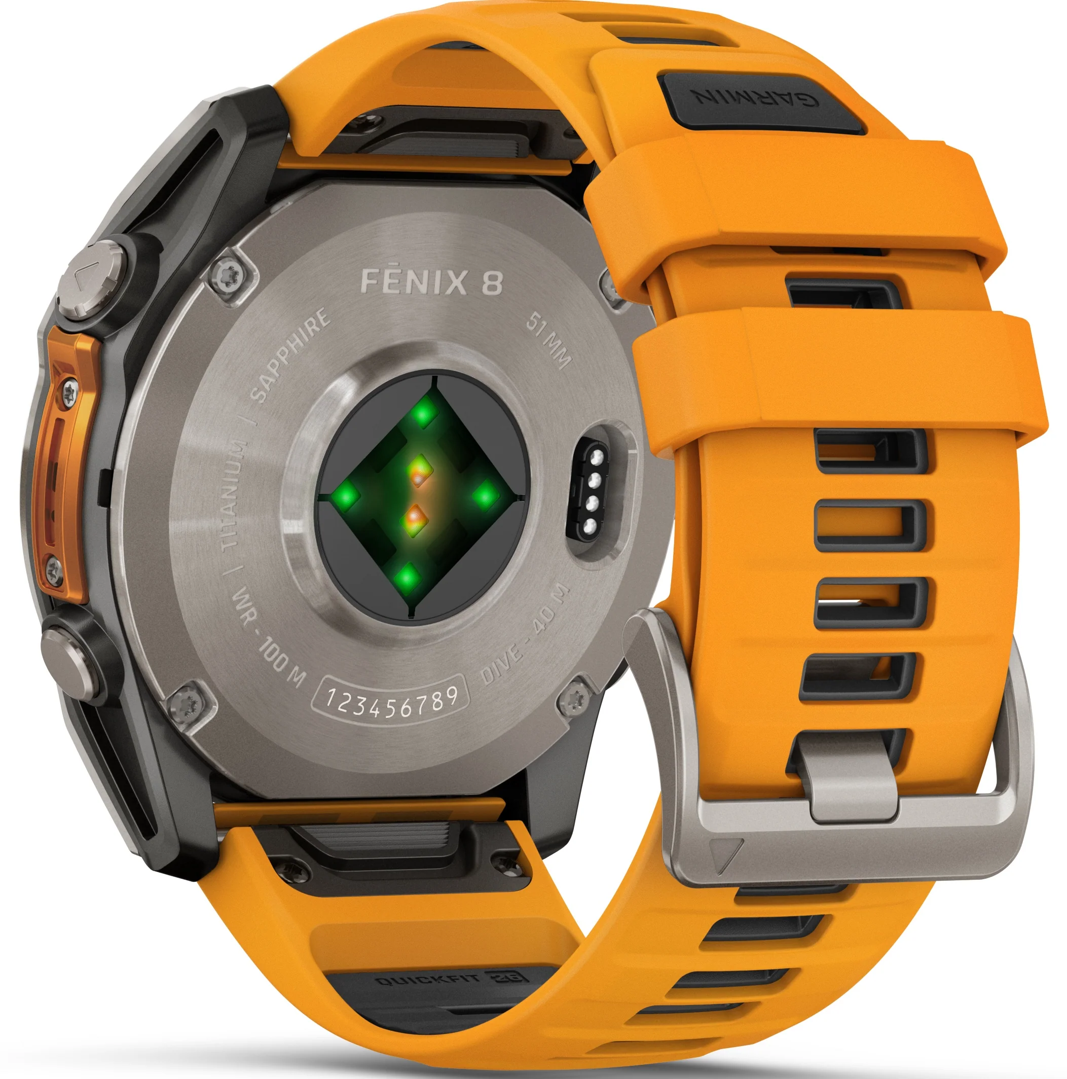Garmin Fenix 8 51mm Sapphire AMOLED Graphite Spark Orange Titanium Silicone Watch - Image 2