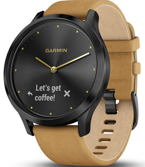 Garmin Watch Vivomove HR Onyx Black with Tan Suede Band D