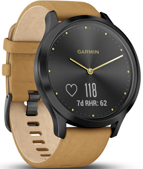 Garmin Watch Vivomove HR Onyx Black with Tan Suede Band D - Image 3