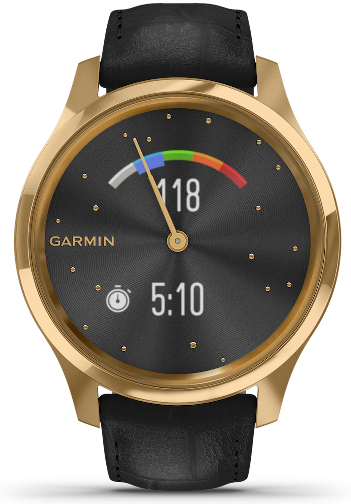 Garmin Watch Vivomove Luxe Gold PVD Black Embossed Leather - Image 3