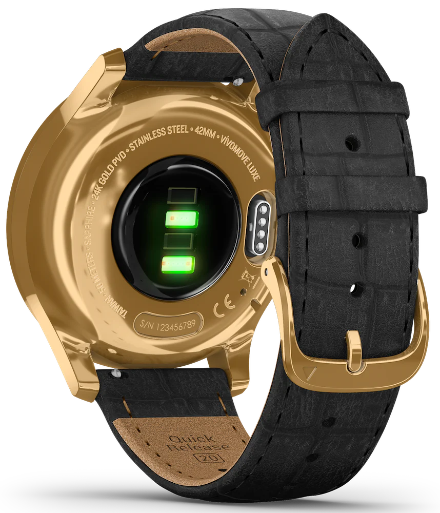 Garmin Watch Vivomove Luxe Gold PVD Black Embossed Leather - Image 4