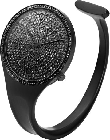 Georg Jensen Watch Vivianna Bangle Black Pave Dial Diamond Bezel Large