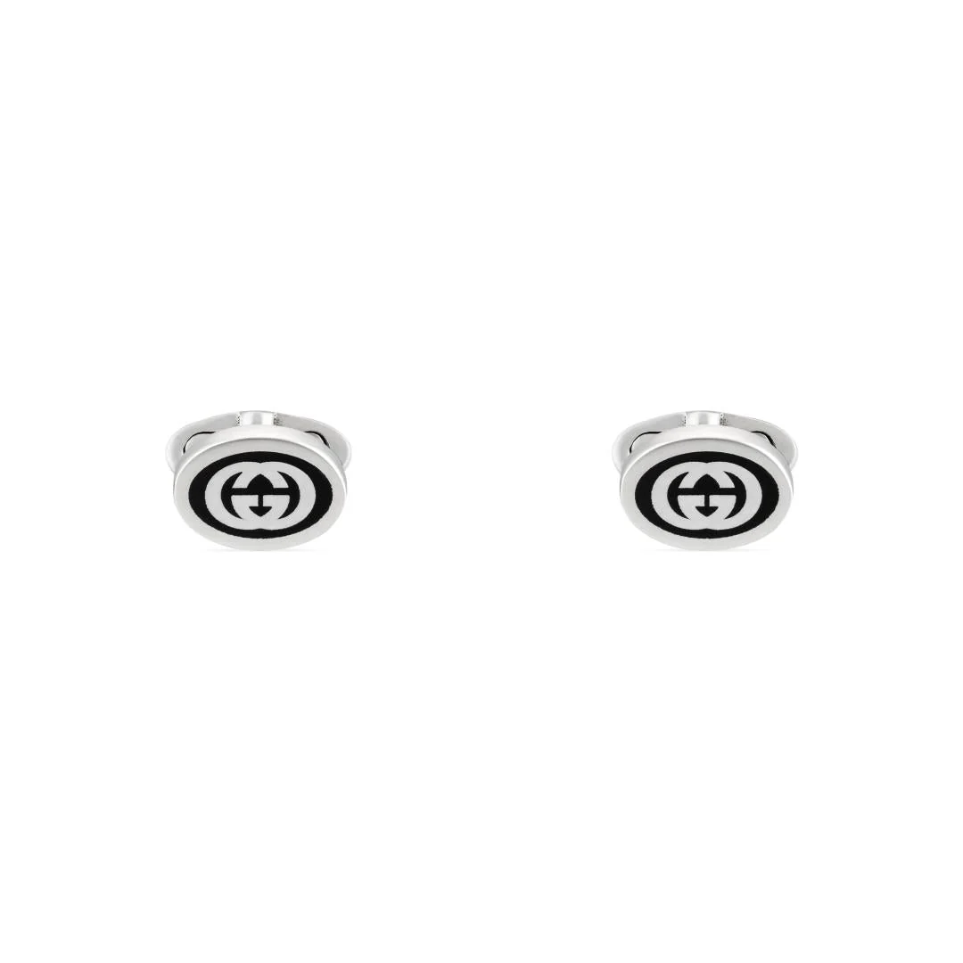Gucci Interlocking G Motif Sterling Silver Black Enamel Cufflinks D