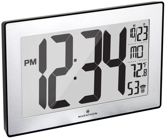 Marathon Clock Atomic Self Setting Self Adjusting Wall With Stand & 8 timezones Black