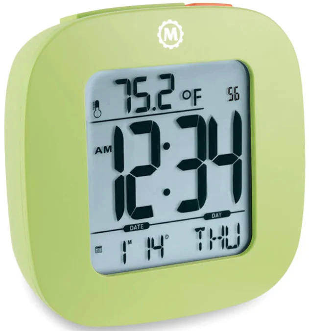 Marathon Clock Compact Alarm Temperature & Date Green