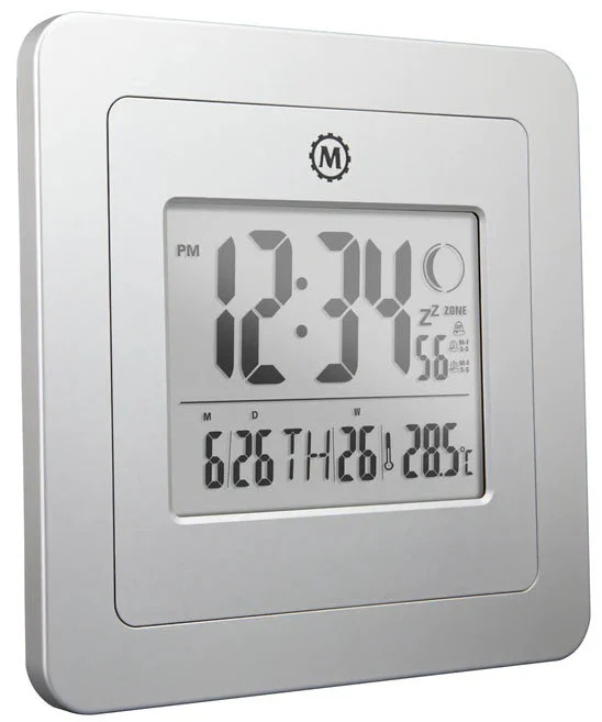 Marathon Clock Digital Wall Day Date Temperature Alarm & Moon Phase Graphite Grey - Image 2