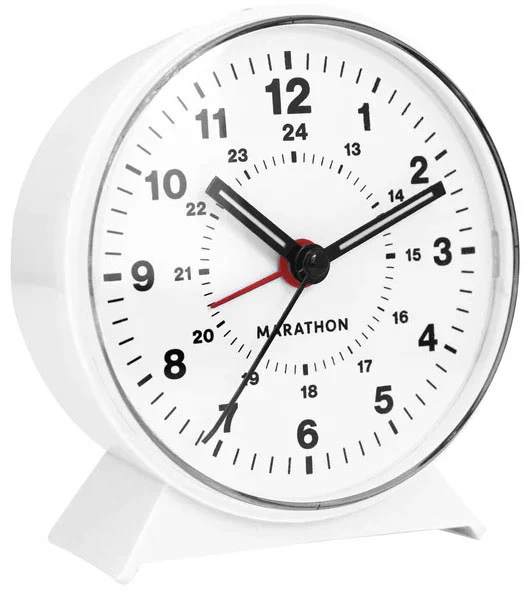 Marathon Clock Mechanical WindUp Alarm White