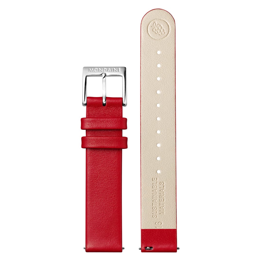 Mondaine Doppio 33mm Red Vegan Grape Leather Watch - Image 8