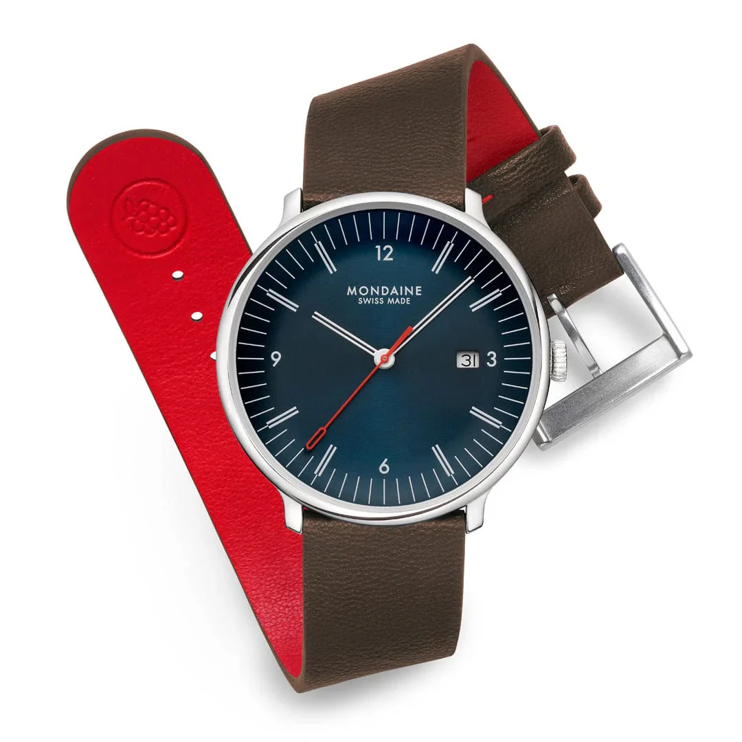 Mondaine Doppio 41mm Brown Vegan Grape Leather Watch - Image 2