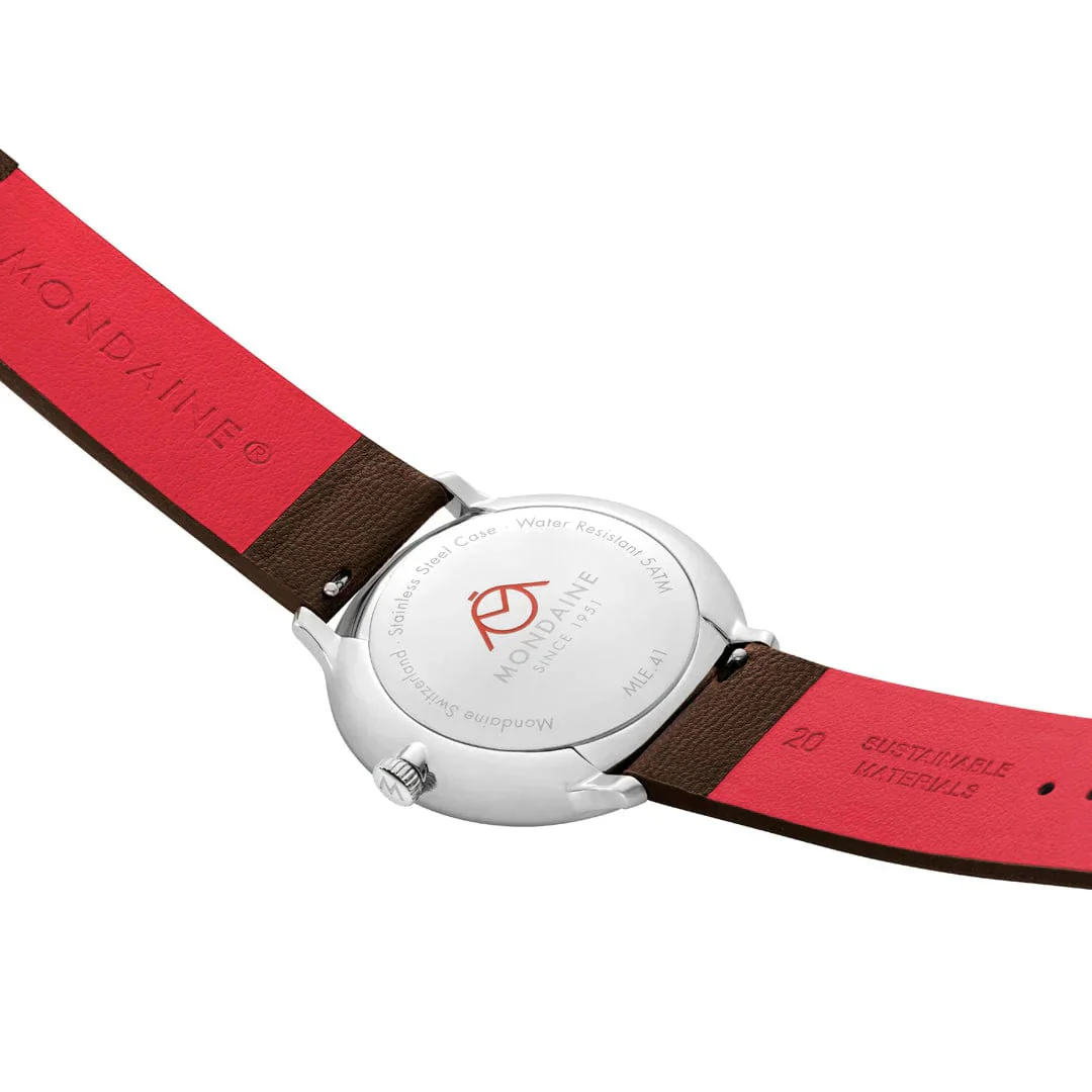Mondaine Doppio 41mm Brown Vegan Grape Leather Watch - Image 3