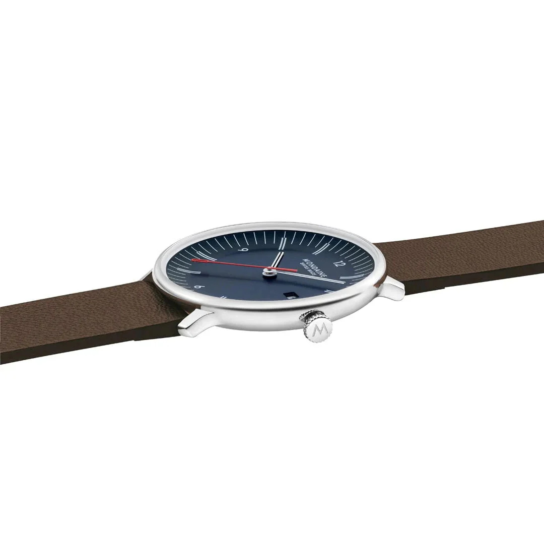 Mondaine Doppio 41mm Brown Vegan Grape Leather Watch - Image 4