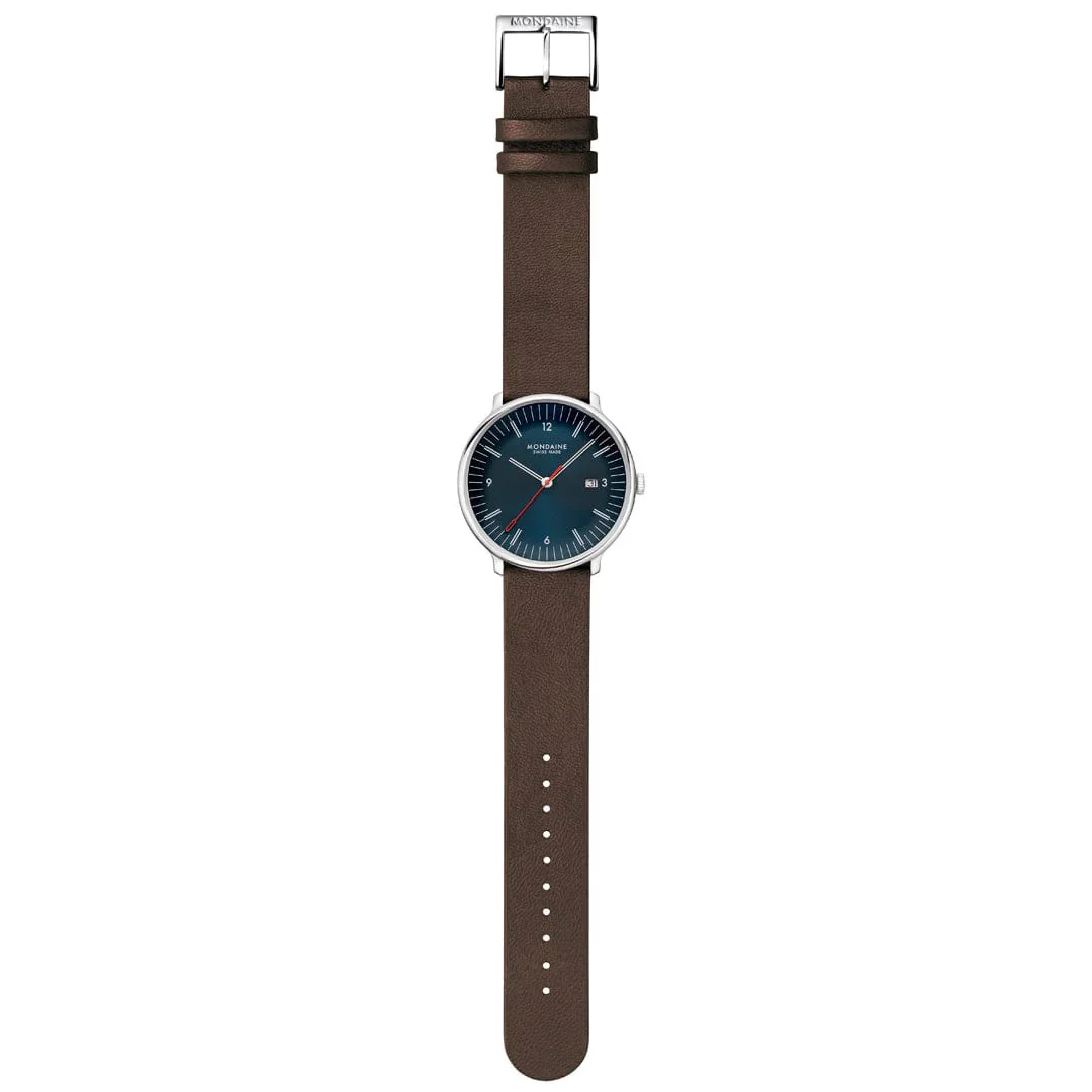 Mondaine Doppio 41mm Brown Vegan Grape Leather Watch - Image 5