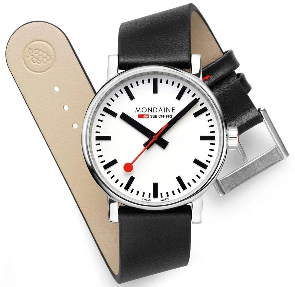 Mondaine Evo2 40mm Black Vegan Grape Leather Watch - Image 3