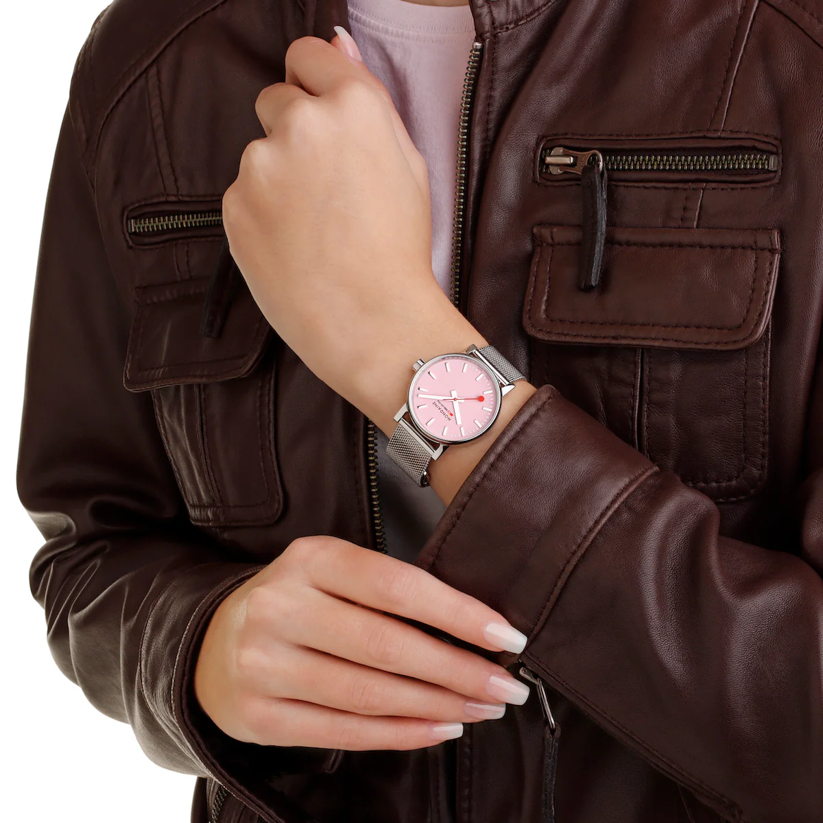 Mondaine Evo2 Sunrise 35mm Pink Watch - Image 6