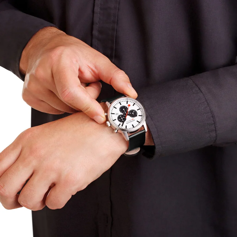Mondaine Neo 41mm Black Vegan Grape Leather Watch - Image 6
