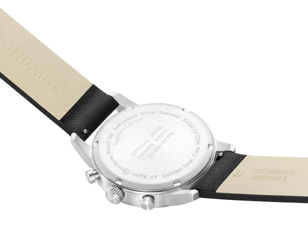 Mondaine Neo 41mm Black Vegan Grape Leather Watch - Image 4