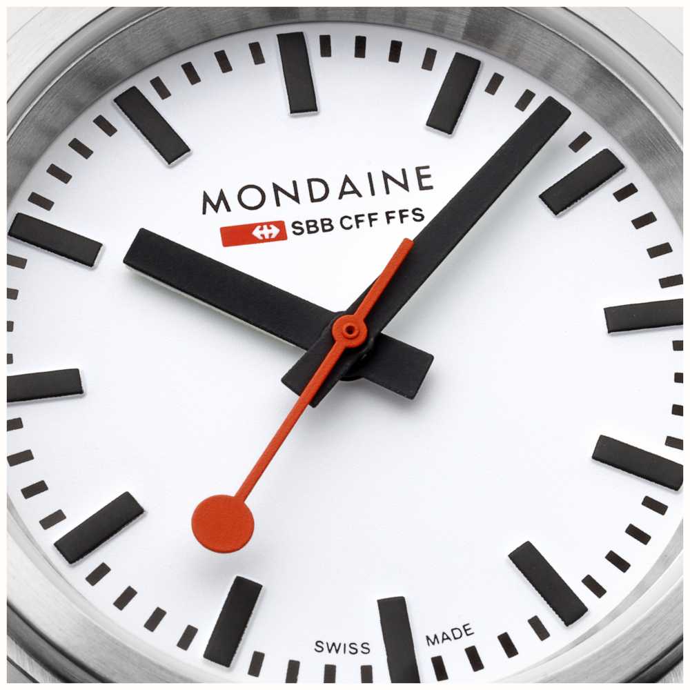 Mondaine SBB Stop2Go BackLight White Grape Leather Watch - Image 4