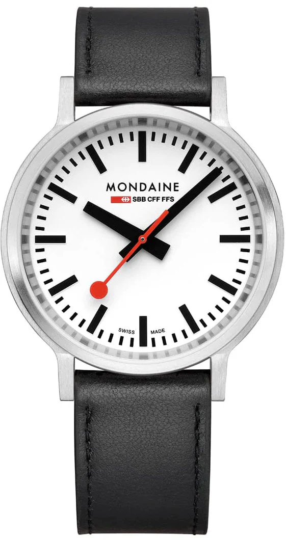 Mondaine SBB Stop2Go BackLight White Grape Leather Watch - Image 2