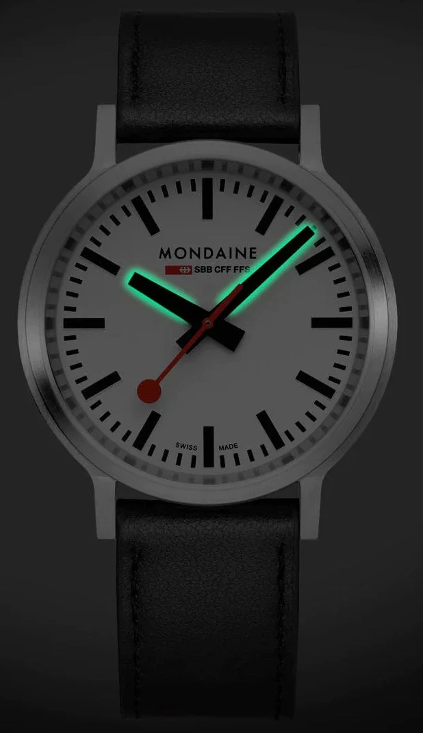 Mondaine SBB Stop2Go BackLight White Grape Leather Watch - Image 3