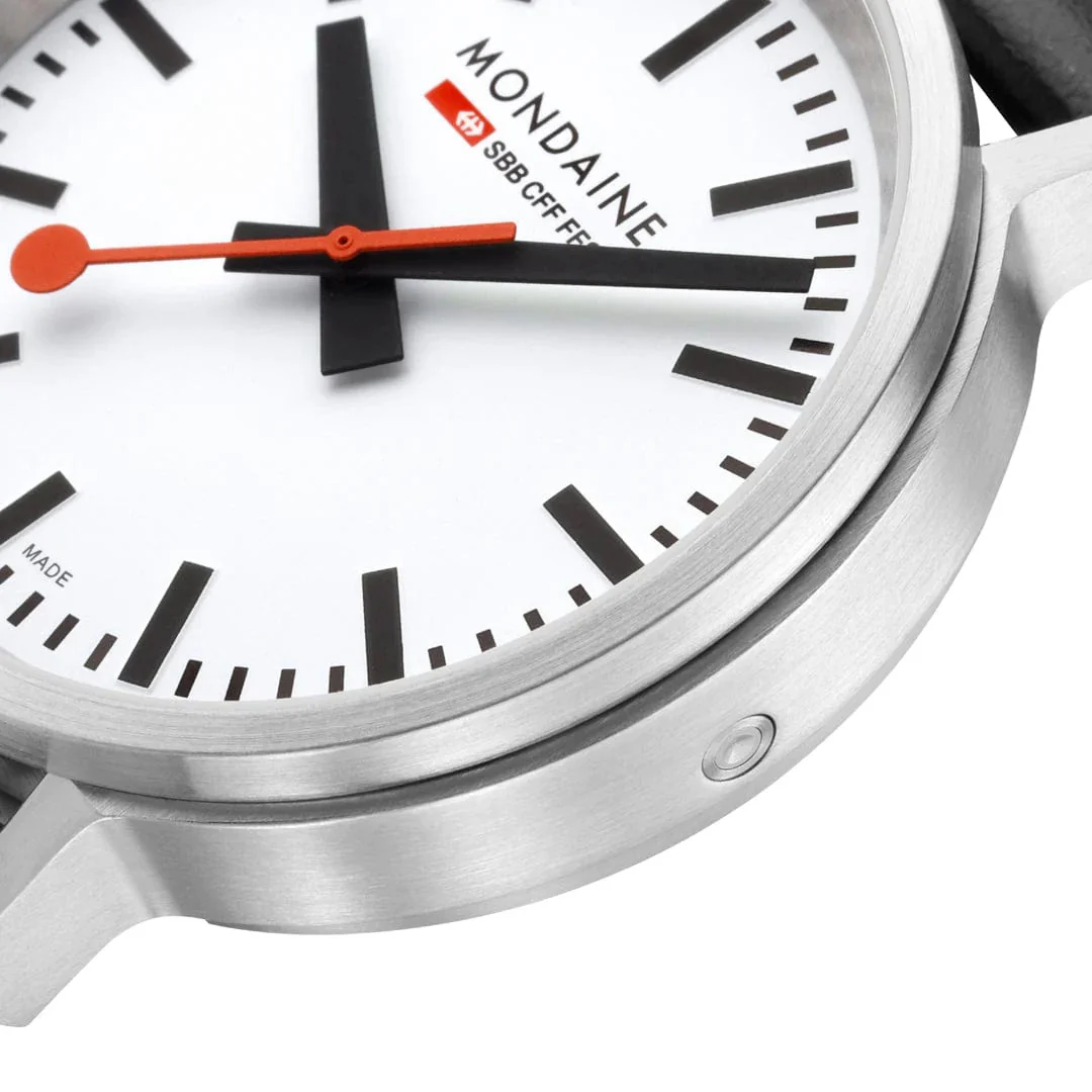 Mondaine SBB Stop2Go BackLight White Grape Leather Watch - Image 4